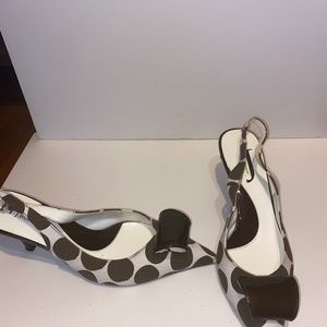 Brown and white kitten heels